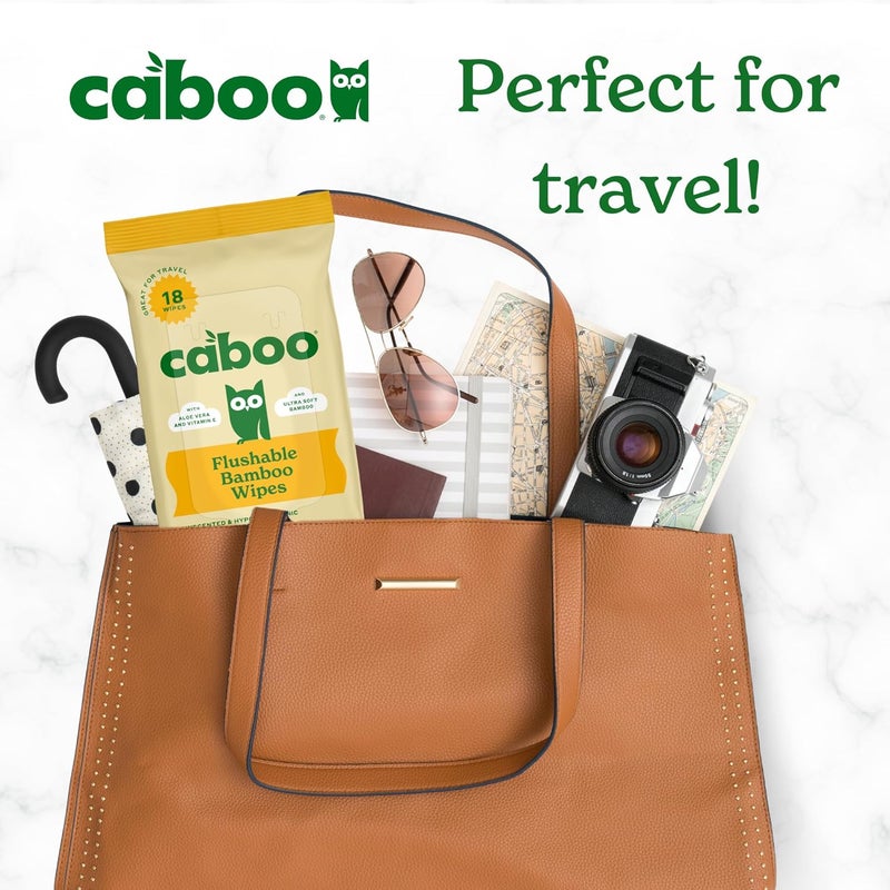 CABOO Tree Free Flushable Wipes, Travel Wipe, Certified Flushable, Septic Safe, Biodegradable Wipe for Adults, Pack of 8, Total of 144 Travel Toilet Wipes - Image 3